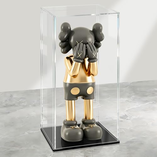 LANSCOERY Acrylic Display Case, 5.1x5.1x13 in, Upgraded Thickened UV-Resistant Showcase, 98% Clarity Dustproof Box with Glossy Black Base for Action Figures, LEGO & Models, Scraper & LED Light - color: Black, size: 5.1x5.1x13inch