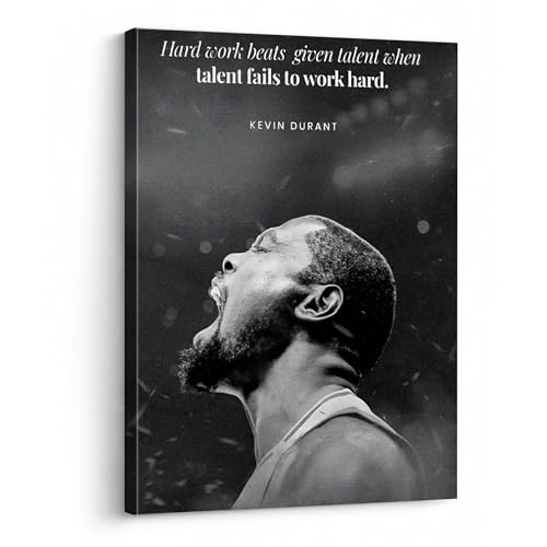 NBA Canvas Wall Art Decor - Kevin Durant Motivational Quote Poster, Hard Work Beats Talent Basketball Artwork, Black and White Inspirational Canvas Decor, Home or Game Room Decoration 12X16 - color: Kevin Durant 01, size: 12"L x 16"W
