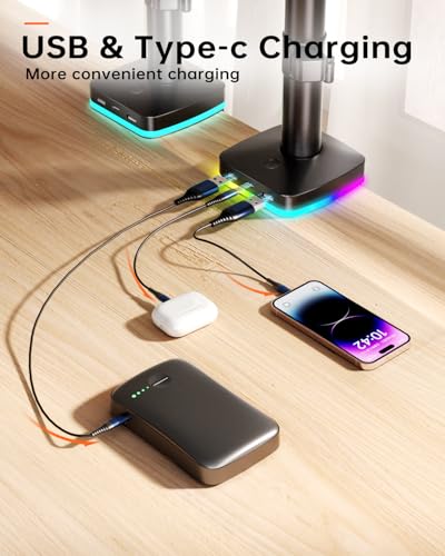 Afaloona RGB Monitor Arm with USB Hub, Single Monitor Stand for 13-27 Inch Screens, 1 USB-C & 2 USB Ports, Ergonomic Desk Mount, Adjustable Desk Mount, VESA 75x75-100x100mm, Up to 17.6lbs - size: RGB Single Monitor Arm