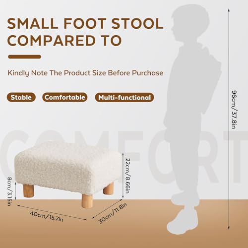 Small Foot Stool Ottoman, Sherpa Footstool Ottoman Foot Rest for Couch, Rectangle Footstools and Ottomans Small for Living Room, Entryway and Bedroom (White) - color: Sherpa White