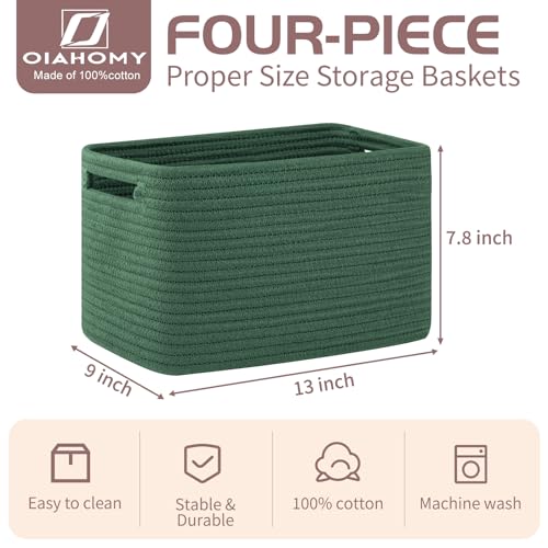 OIAHOMY 4 Pack Storage Baskets for Organizing, Cube Storage Bins for Shelves, Rectangle Storage Baskets With Handles, Woven Baskets for Storage, 12.7''Lx9''Wx7.8''H, Green - color: Green, size: 12.7x9x7.8inch