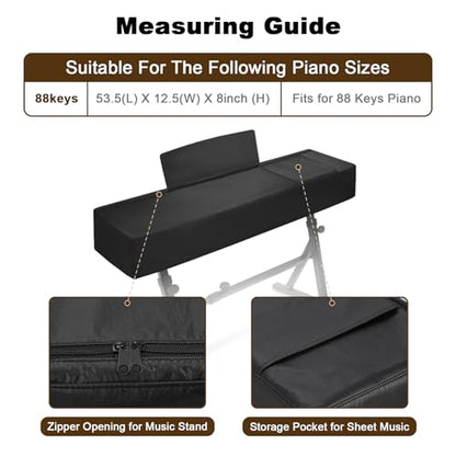 Explore Land 88 Keys Digital Piano Dust Cover with Music Stand Opening and Pockets - Waterproof Leatherette Electronic Keyboard Cover Fits for Most Piano(Black) - color: Black