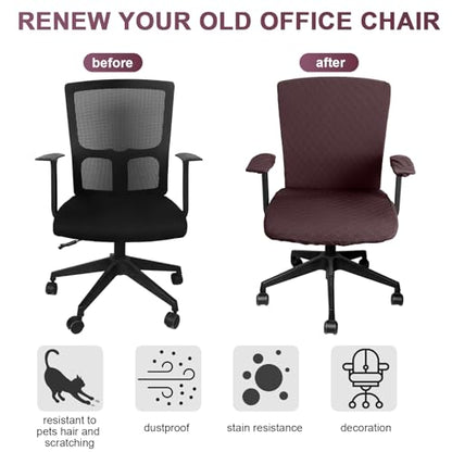 Tallew 4 Pcs Office Chair Covers Set Computer Universal Protective Stretchable Chair Seat Covers Desk Armrest Slipcovers Pads Office Cushion Backrest for Rotating(Coffee Color) - color: Coffee Color