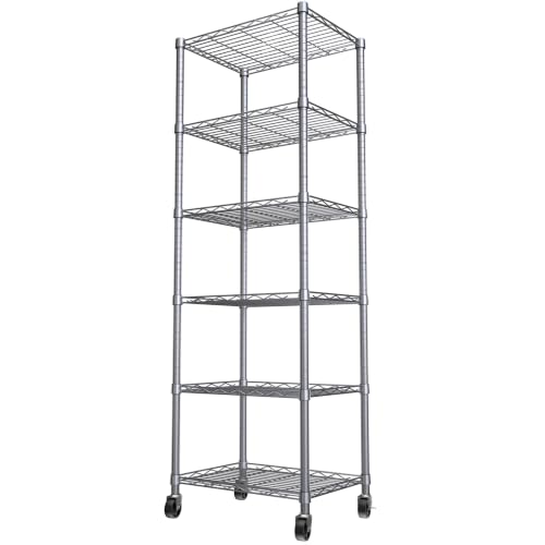 REGILLER 6 Wire Shelving Steel Storage Rack Adjustable Unit Shelves for Laundry Bathroom Kitchen Pantry Closet(Silver,11.7" D x 16.8" W x 63" H,With Wheels) - color: Silver, size: With Wheels 6tier 11.7"D x 16.8"W x 63"H