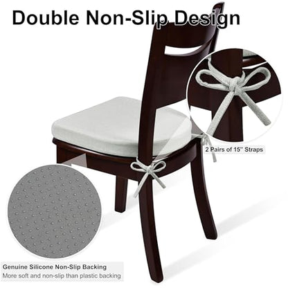 Shinnwa Kitchen Chair Cushions, Non-Slip Dining Chair Cushions with Ties and Machine Washable Cover, 17 x 16.5 x 2in, Off White - color: Off White