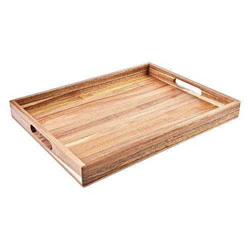 Acacia Wood Serving Tray with Handles (17 Inches) – Decorative Serving Trays Platter for Breakfast in Bed, Lunch, Dinner, Appetizers, Patio, Ottoman, Coffee Table, BBQ, Party –Great for Lap &Couch - color: Set of 1