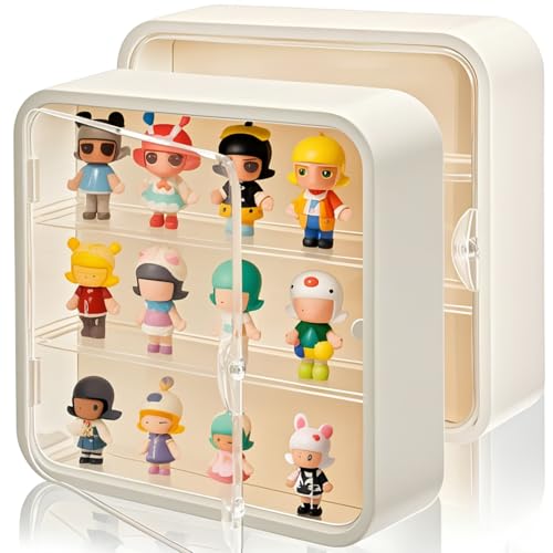 AVLA 2 Pack Display Case for Figures, 3 Tiers Clear Acrylic Doll Storage Box, Wall-Mounted Collectibles Display Stand, Minifigure Showcase with Magnetic Door for Mini Toys, Action Figures, Dust Proof