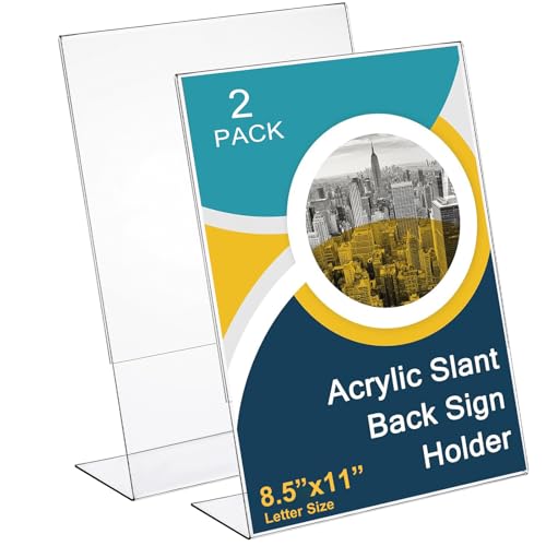 Sanwuta 2 Pcs 8.5 x 11 Inch Acrylic Sign Holder, Slant Sign Display Stand, Transparent Flyer Holder Frame Plastic Document Display for Workers Teachers Office Home Menu Desktop - size: 8.5 x 11 Inch