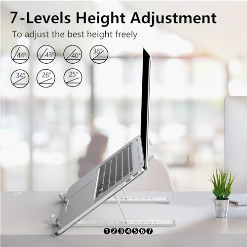 Tonmom Laptop Stand for Desk, Adjustable Laptop Riser ABS+Silicone Foldable Portable Notebook Holder, Ventilated Cooling Notebook Mount Computer Stand for 10-15.6” Laptops,Tablets-White - color: White