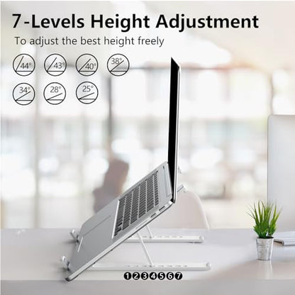 Tonmom Laptop Stand for Desk, Adjustable Laptop Riser ABS+Silicone Foldable Portable Notebook Holder, Ventilated Cooling Notebook Mount Computer Stand for 10-15.6” Laptops,Tablets-White - color: White