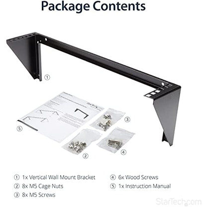 StarTech 2U Vertical Wall-Mount Rack Bracket, 19in, 125lb, TAA (RK219WALLV) - size: 2U