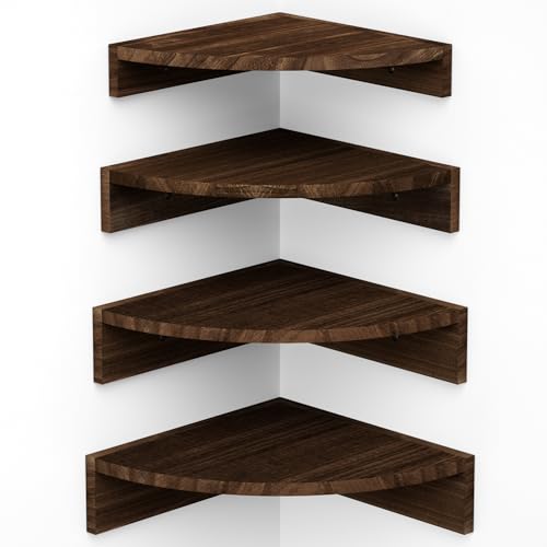 Alsonerbay Corner Shelf Wall Mount, Floating Shelves for Wall Storage and Display, Set of 4 Rustic Wood Shelves for Bedroom, Kitchen, Living Room, Nursery and Office (Dark Brown) - color: Dark Brown, size: Set of 4