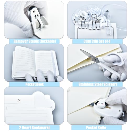 White Desk Accessories, 25Pcs White Office Supplies and Desk Organizers, with Tape Dispenser, Stapler, Staple Remover, Ect, Gift Box Packaging - color: White