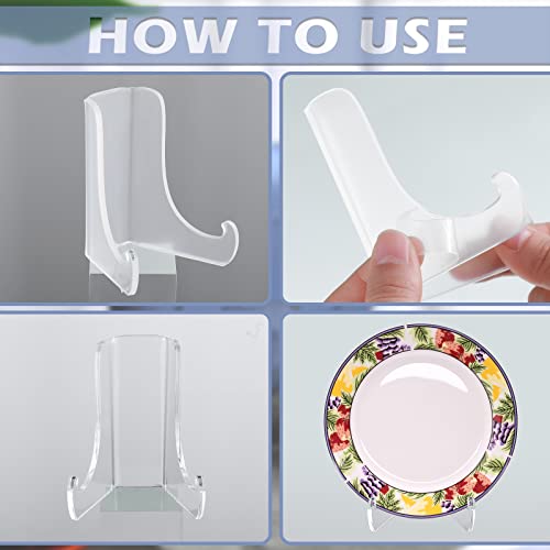 Chunful 2 Pieces Acrylic Plate Stands Clear Acrylic Easels Display Stands with Deep Support Shelves for Display Card Holder Photos Book Picture Table Top Holder Home Decors (5.1 x 5 x 6 Inch) - size: 5.1 x 5 x 6 Inch