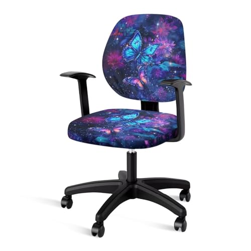 Galaxy Butterfly Computer Chair Covers Stretchable Office Chair Cover Dorm Computer Rotating Chair Slipcover 2 Piece Washable Seat and Back Cover Desk Chair Seat Cushion Protectors Purple - color: Galaxy Butterfly Purple