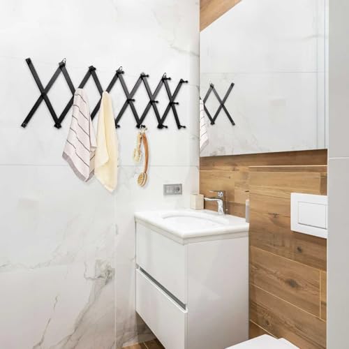 SCUNDA Wall Rack with 20 Hooks, Wooden Wall Expandable Coat Rack for Coat, Hats, Baseball Caps, Coffee Mug, Jewelry(Black) - color: Black, size: 20 Hooks