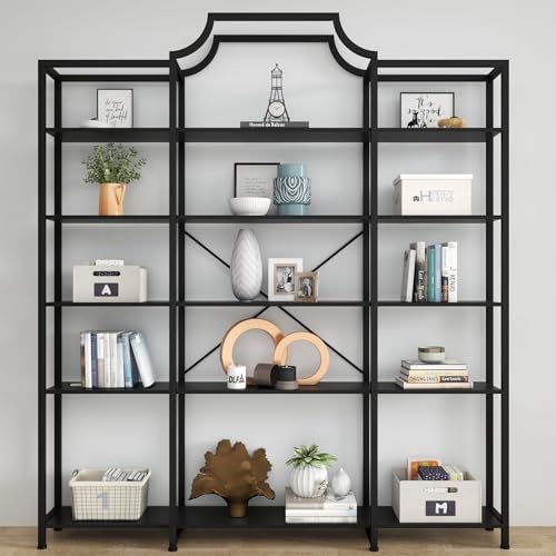 Auromie Triple Wide 5-Tier Bookshelf, 70.87" L x 79.13" H Extra Large Bookcase, Tall Open Etagere Display Shelf with Metal Frame, Freestanding Modern Storage Shelves for Home Office (Black) - color: Black