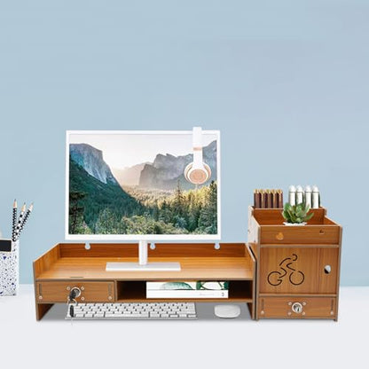 Computer Monitor Stand, Computer Rack with Drawers, Two top Platforms Desk Organizer Monitor Stand with Extra Large Storage Desktop Computer Stand for PC, Laptop, Printer, Screen, TV (07) - size: 07