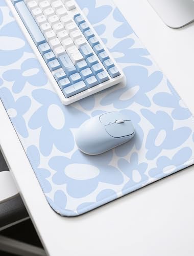 Cute Aesthetic Blue Computer Desk Keyboard Pad Mat Blue for Keyboard and Mouse, Large Mouse Pad Keyboard Mats for Desk (31.5" x 15.8") - color: Light Blue