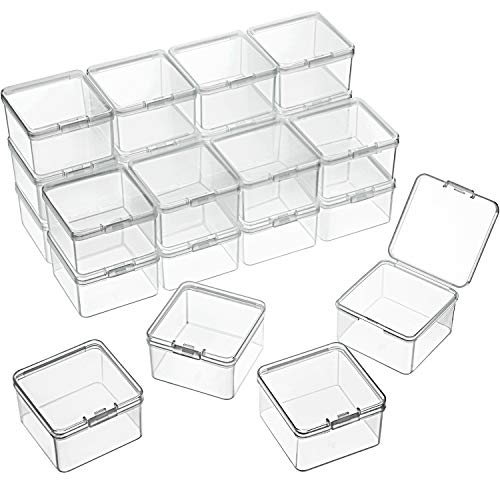 SATINIOR 24 Packs Small Clear Plastic Beads Storage Containers Box with Hinged Lid for Storage of Small Items, Crafts, Jewelry, Hardware (2.48 x 2.48 x 1.57 Inches) - size: 2.48 x 2.48 x 1.57 in