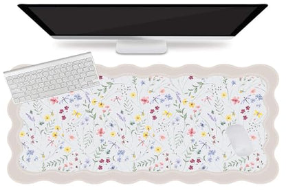 L-SPOUTTO Floral Mouse Pad,Botanical Desk Mat XXL Large Scalloped Gaming Mousepad,35.4x15.7in Non-Slip Keyboard Pad Waterproof Desktop Mat for Laptop Computer Work Game Home Office-Wild Flowers - color: Seamless Wild Flowers