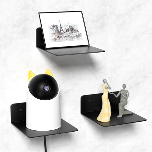 Wisfame Small Wall Shelves Set of 3, 5 Inch Metal Display Ledges for Small Models, Funkos, Collectibles, Little Statues, Adhesive Floating Shelves for Bathroom, Living Room, Bedroom (Black) - color: Black, size: 4.9" x 4.9"-3PCS