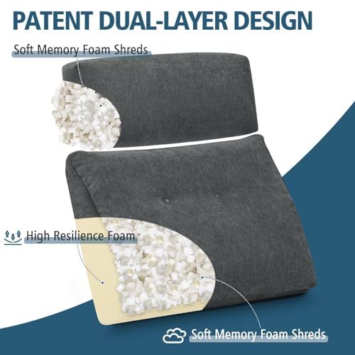 Lumbar Support Pillow for Recliner Chair with Headrest, Dual-Layer Large Back Pillow for Deep Couch & Sofa, Memory Foam Lower Back Support Cushion Set for Sciatica Relief Dark Grey - color: Dark Grey (With Headrest)