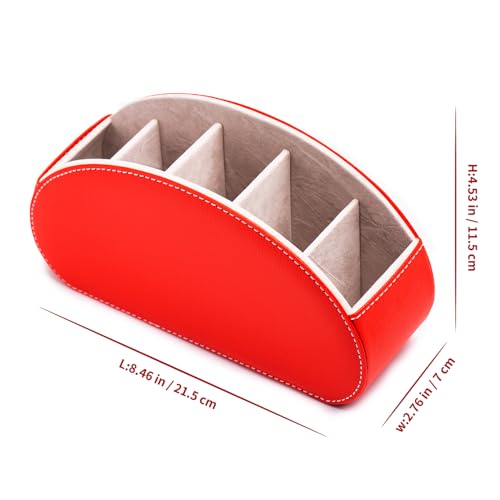 Remote Control Holders Organizer Box with 5 Compartment PU Leather Caddy | Multi-functional Office Desk Storage Caddy Store Tv Remote for Media Player,Brush,Pencil,Glassees&Office Supplies - color: Red, size: S