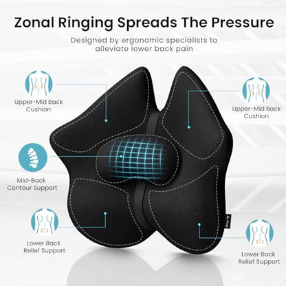 A-Pce Adjustable Lumbar Support Pillow,Improve Lower Back PainRelief & Sitting Posture, Adjustable Slider, Ergonomic Memory Foam Back Cushion for Long Sitting for Office Chair/Car/Plane-Black
