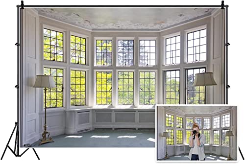 AOFOTO 15x10ft Classic French Pane Bay Windows Backdrop Luxury Retro Interior Decoration Floor Lamps Photography Background New Life Furniture Home Lifestyle Estate Modern Residence Photo Studio Props - size: 15x10ft
