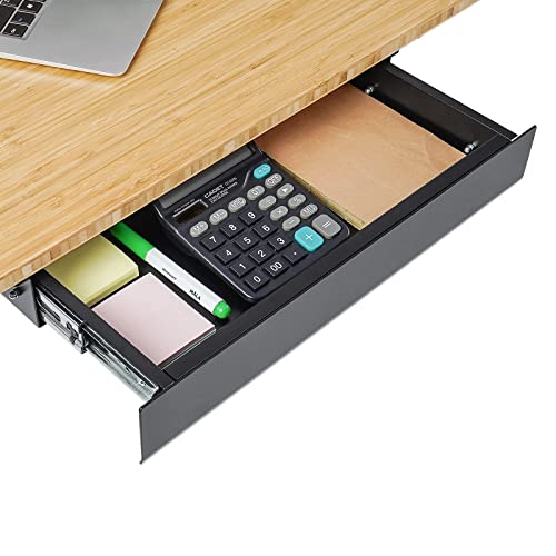 FLEXISPOT Under Desk Drawer, Steel Drawer for Desk Slide-out, Under table Mounted Drawer, Standing Workstation Storage Attachment for Office Home - 17.7” Width, Black - color: Black