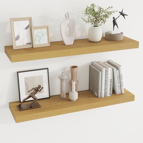 Dreamland 36 Inches Floating Shelves for Wall, 8 Inch Deep Floating Shelves Set of 2, Large Display & Storage Shelf, Wall Shelf for Bathroom Bedroom Living Room Kitchen Office,Oak - color: Oak, size: 36"W x 8"D, Set of 2
