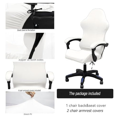 Gaming Chair Cover Set with Armrest Covers, Stretch Ruffled Slipcover for Racing Office Computer Reclining Chairs (White) - color: White