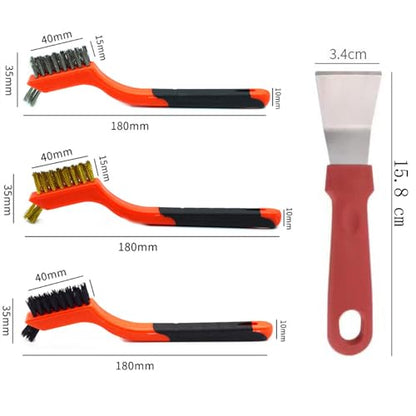 Gisde Wire Brush 4Pcs Set Nylon/Brass/Stainless Steel Wire Brushes for Cleaning Rust Removal in Holes, Dirt & Paint Scrubbing with Deep Cleaning – 7 Inches (Brass+Nylon+Stainless Steel)