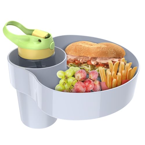 Car Seat Cup Holder Snack Tray: Travel Tray for Kids Car Seat Food Tray for Kids Travel, Toddler Carseat Eating Plate Table, Kid Road Trip Table Essentials Accessories, Grey - color: Grey