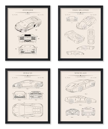 Poster Master 4-Piece Luxury Cars Blueprint Print - Vehicle Patent Poster - Sports Car & Automobile Art - Technical Drawing Wall Design - Great Garage or Man Cave Decor - 8x10 UNFRAMED Wall Art - color: Patent Kids 19, size: 8"L x 10"W