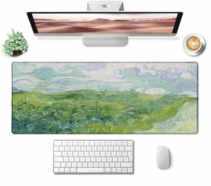 Large Extended Gaming Mouse Pad with Stitched Edges, Non-Slip Rubber Base Mouse Pad for Office, Computer, Keyboard, Laptop and Home Desk Pad 31.5X11.8 Inch Vincent Van Gogh Green Wheat Fields - color: Vincent Van Gogh Green Wheat Fields, size: 31.5" x 11.