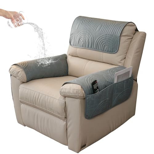 vctops 4 Pcs Water Resistant Sofa Armrest Cover Vintage Faux Suede Headrest Cover for Recliner Chair Arm Cover Non Slip Couch Cover for Dogs Washable Furniture Protector (Greyish Blue,2 Seat) - color: Greyish Blue, size: 2 Persons Set of 4
