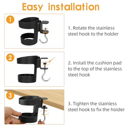 Desk Cup Holder, 2-in-1 Cup Holder for Desk Compatible with Stanley,Sinple Midern, Hydroflask, Owala, Adjustable Anti-Spill Tumbler Organizer with Hook for Home Office and School