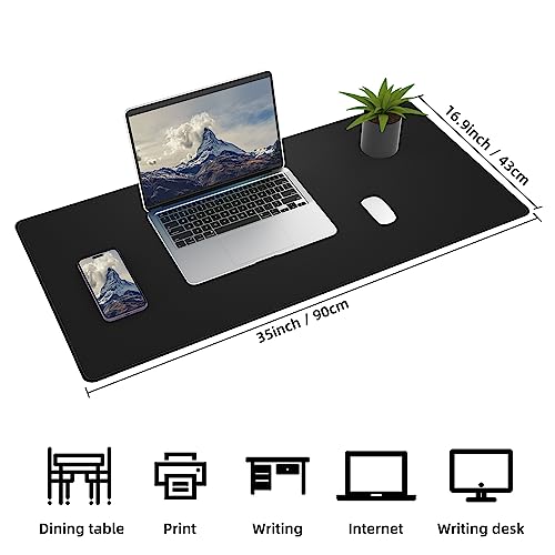 AFIING Desk Mat 35.4" x 17", Cork & PU Leather Desk Pad, Black | Large Mouse Pad, Waterproof Desk Protector, Office Desk Mat & Laptop Blotter - color: Black, size: 36" x 17"