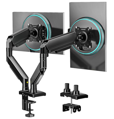 Dual Monitor Stand, Adjustable Monitor Desk Mount for 17″–32″ Computer Screens, Full Motion VESA 75x75/100x100 with C-Clamp & Grommet Aluminum Base, Each Arm Holds 4.4 to 20 lbs AX09DB201 - size: Dual monitor arm