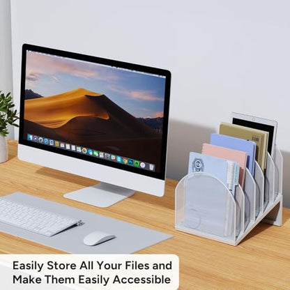 5-Section Desk File Organizer, Metal Mesh Folder Organizer for Documents, Mail & Office Papers (White) - color: White