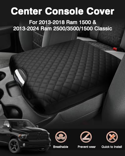 Shademax Center Console Cover for 2013-2018 Ram 1500 & 2013-2024 Ram 2500/3500/1500 Classic Accessories Armrest Cover Cushion Pad for Jump Seat Console Leather Armrest Seat Box Console Lid Protector - size: for Dodge Ram 2013-2026 Ram