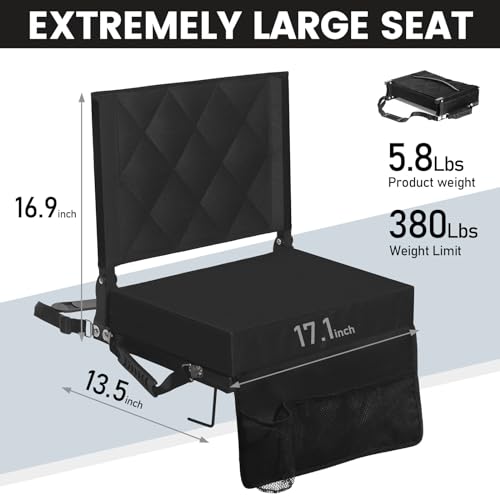 Sheenive Stadium Seats for Bleachers with Back Support, Bleacher Seats with Backs and Cushion Wide, Padded Portable Folding Comfort Stadium Chair with Shoulder Strap for Football Baseball Games - color: Black
