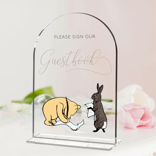 Cute Bear Baby Shower Sign Decor Arch Acrylic 5x7 Inch Sign 11 | Cute Bear Centerpieces Baby Shower & Event Gift Stations Dessert Table Decor - color: BGuestbook2