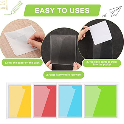 Outus 100 Pcs Index Card Pockets, 6 x 6 Inch Clear Self Adhesive Labels Pocket for Business, Plastic Label Sleeves with Top Open for Organizing Storage Bins Library Card Shelves Scrapbooks - size: 6 x 6 Inch