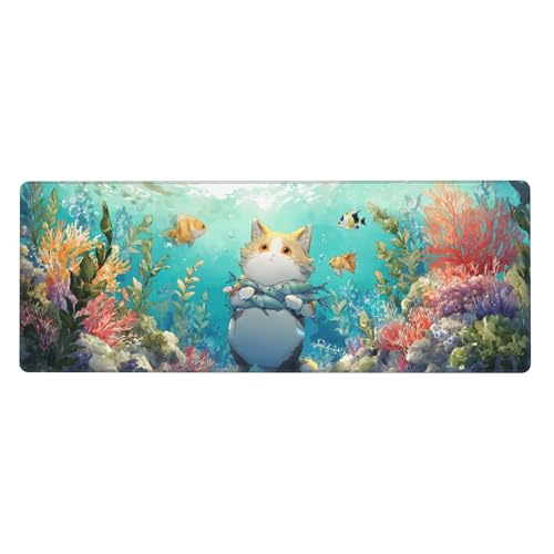 Cat Fish Mouse Pad Extended Large Gaming Mouse Pad XL Stitched Edges for Gamer Home Office 31.5 X 11.8 Inch - color: Cat Fish