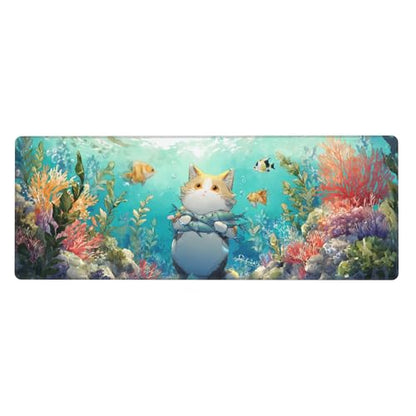 Cat Fish Mouse Pad Extended Large Gaming Mouse Pad XL Stitched Edges for Gamer Home Office 31.5 X 11.8 Inch - color: Cat Fish