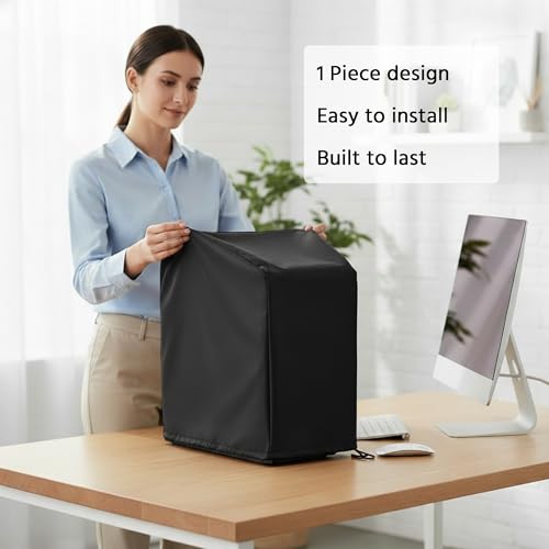 CPU Dust Cover Medium Size CPU Computer Desktop Gaming PC Mid-Tower Full Body Protective Cover Case with Adjustable Solid Cord Tight Rope Black - size: 9Wx19Dx20H in