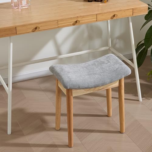 Royal Windsor Vanity Stool with Saddle Cushion, 18 Inch Makeup Vanity Chair for Living Room, Modern Foot Stool Ottoman Piano Bench,Small Upholstered Bench for Bedroom, Grey - color: 10.2"d Light Grey+wood Grain